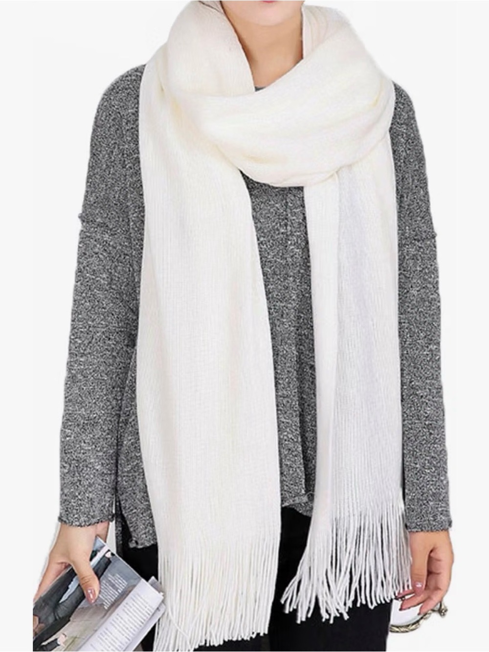 Wander Cream Fringe Wrap Scarf